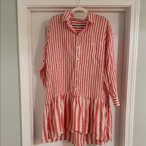 Striped Red orangeish  and White Women's Dress